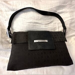 BVLGARI Logomania Shoulder Bag 
Black canvas and leather